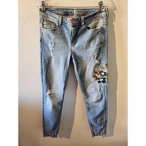 Zara Z1975 Women’s 6 Basic Denim Embroidered Skinny Jeans Light Wash